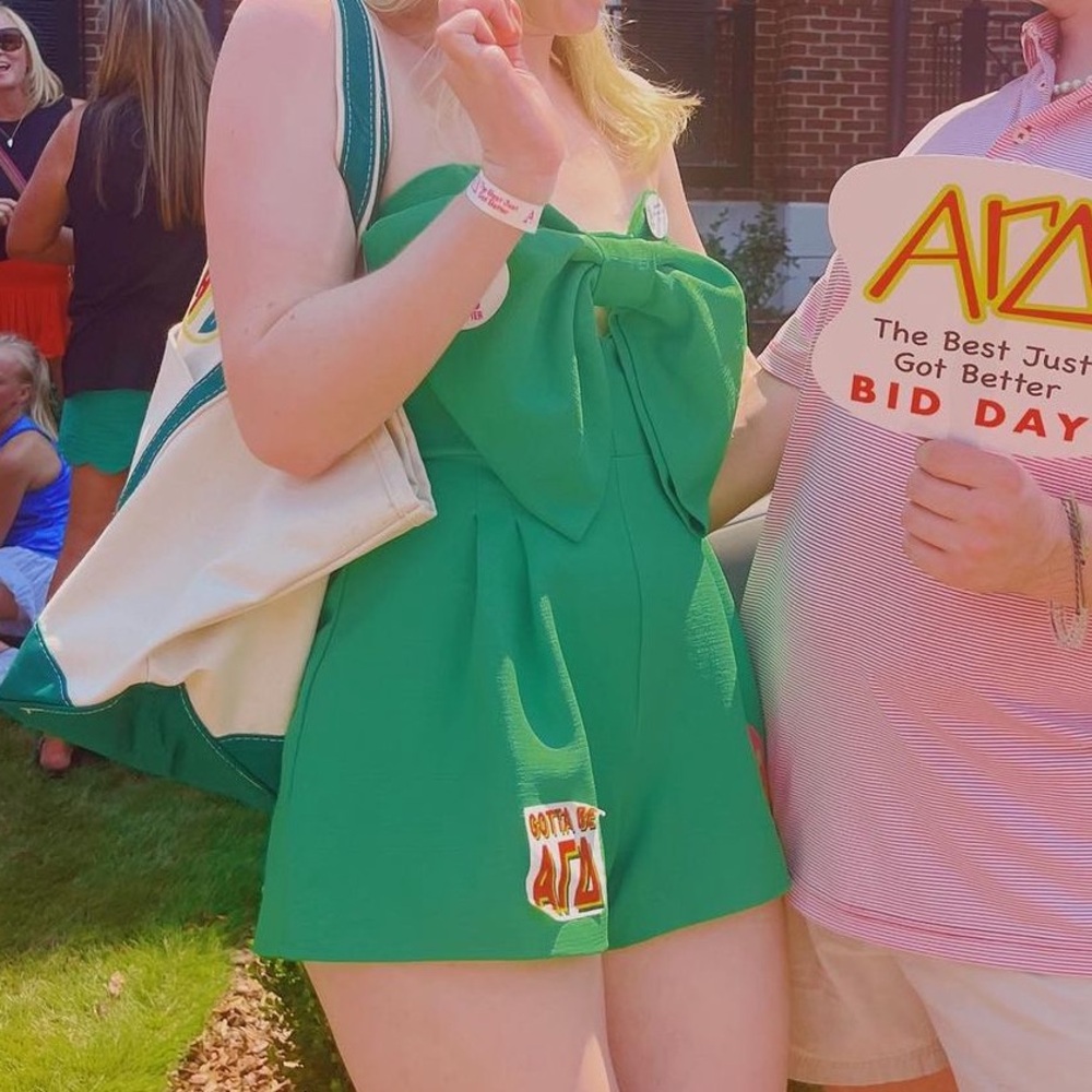 glam Green Strapless Bow Romper